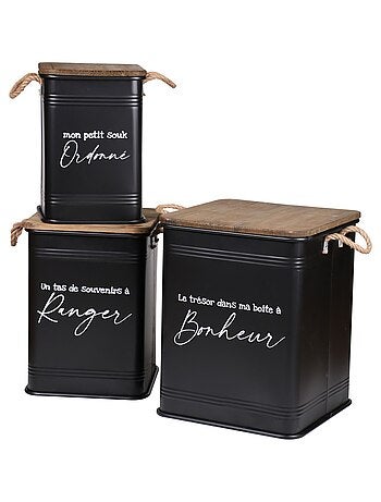 Ensemble de 3 caisses de rangement en métal avec couvercle DOCK