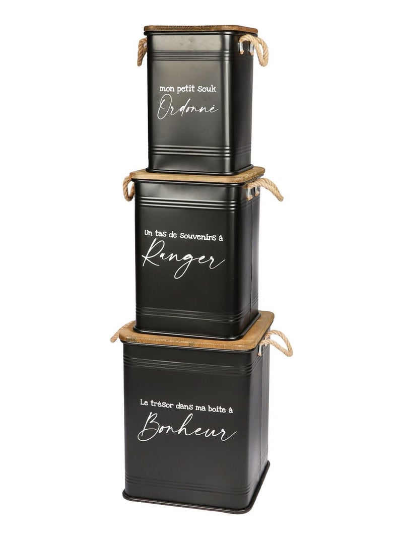 Ensemble de 3 caisses de rangement en métal avec couvercle DOCK Noir - Kiabi