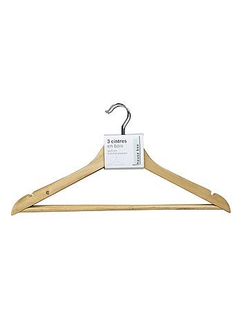 Ensemble de 3 cintres droit en bois avec crochet pivotant