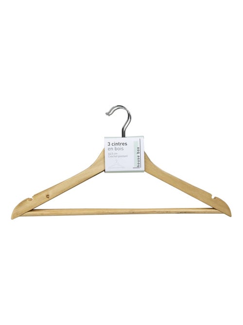 Ensemble de 3 cintres droit en bois avec crochet pivotant - Kiabi