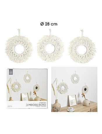 Ensemble de 3 miroirs ronds en macramé BOHO