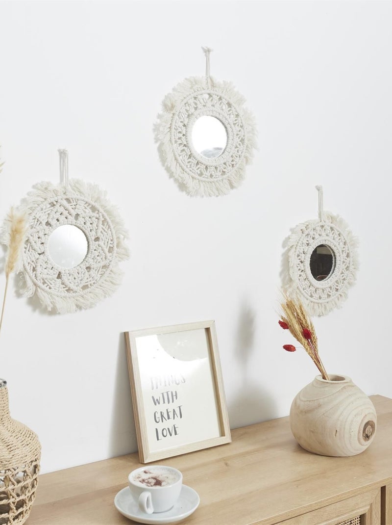 Ensemble de 3 miroirs ronds en macramé BOHO Beige - Kiabi