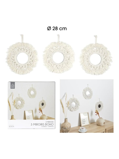 Ensemble de 3 miroirs ronds en macramé BOHO - Kiabi
