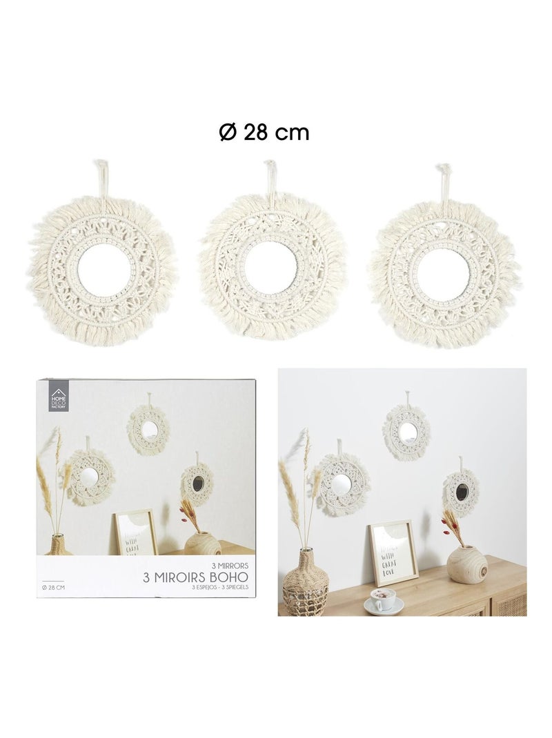 Ensemble de 3 miroirs ronds en macramé BOHO Beige - Kiabi