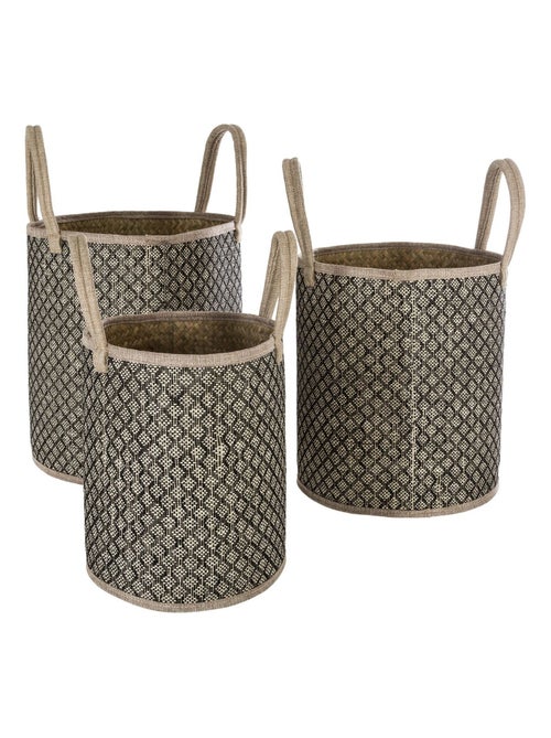 Ensemble de 3 paniers de rangement en osier avec anse - Kiabi