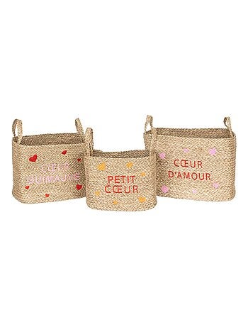 Ensemble de 3 paniers en osier motifs cœur AMOUR