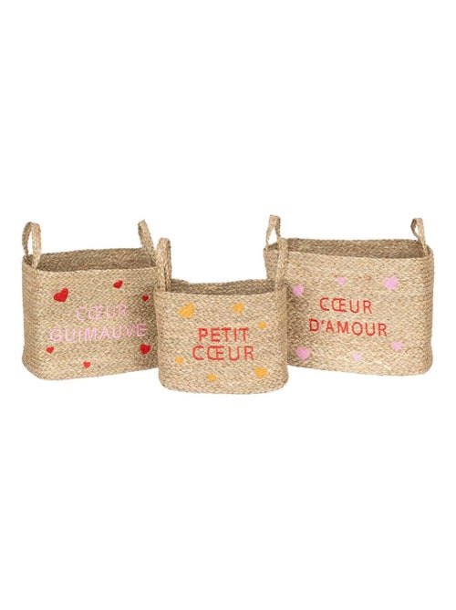 Ensemble de 3 paniers en osier motifs cœur AMOUR - Kiabi