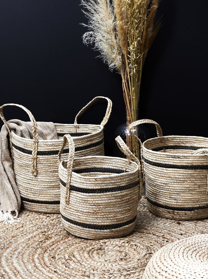Ensemble de 3 paniers ronds en fibre de maïs Beige - Kiabi