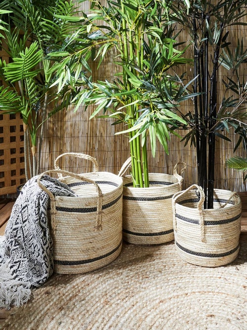 Ensemble de 3 paniers ronds en fibre de maïs - Kiabi