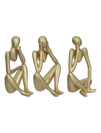 Ensemble de 3 statuettes femme en résine dorée H17