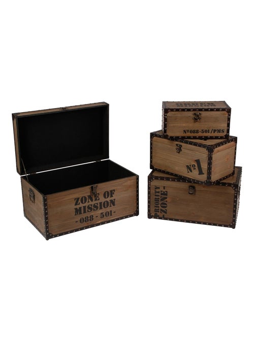 Ensemble de 4 malles de rangement gigognes effet bois vintage - Kiabi
