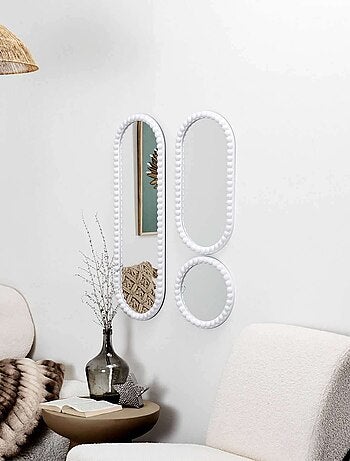 Ensemble de 4 miroirs ronds et ovales avec cadre effet perle CORFU