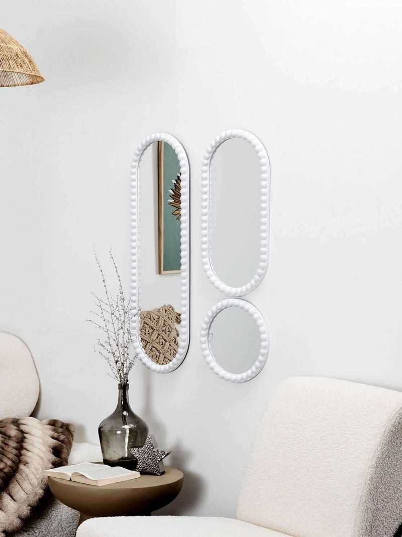 Ensemble de 4 miroirs ronds et ovales avec cadre effet perle CORFU Blanc - Kiabi