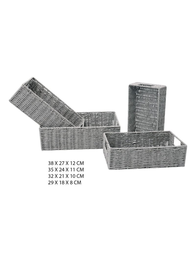 Ensemble de 4 paniers de rangement tressés empilables avec poignées Gris - Kiabi