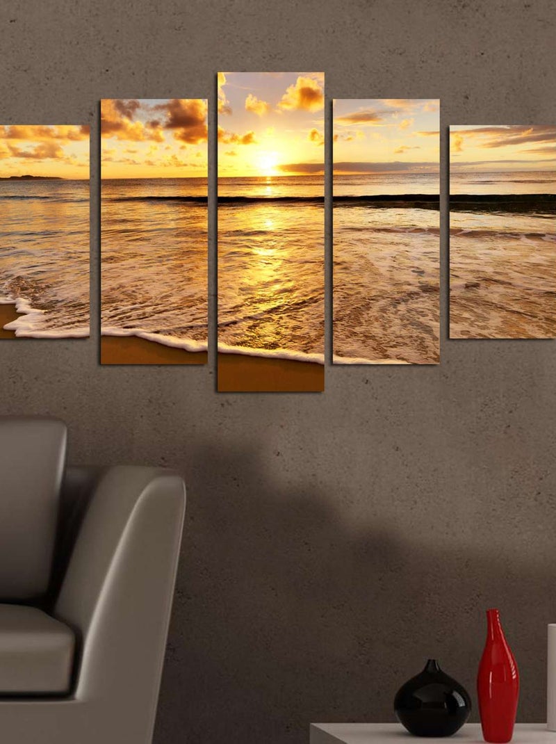 Ensemble de 5 tableaux décoratifs coucher de soleil panoramique Orange - Kiabi