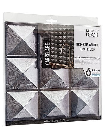 Ensemble de 6 adhésifs muraux en relief effet carrelage