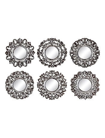 Ensemble de 6 miroirs muraux en bois brun patiné