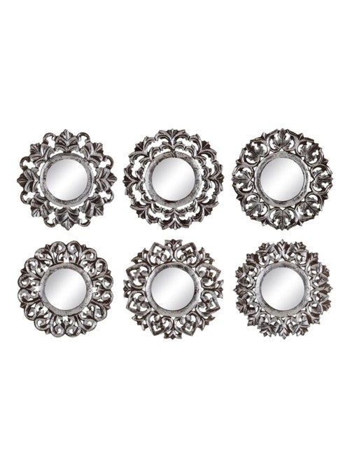 Ensemble de 6 miroirs muraux en bois brun patiné - Kiabi