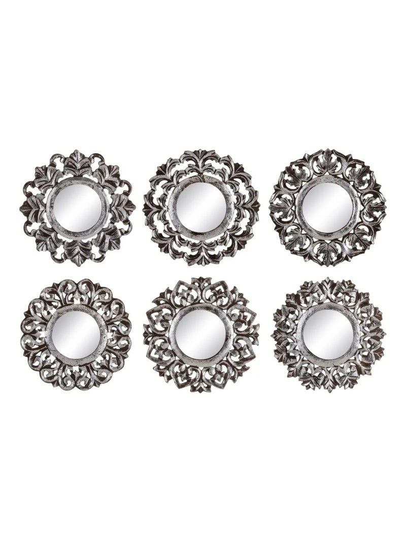 Ensemble de 6 miroirs muraux en bois brun patiné Argent - Kiabi