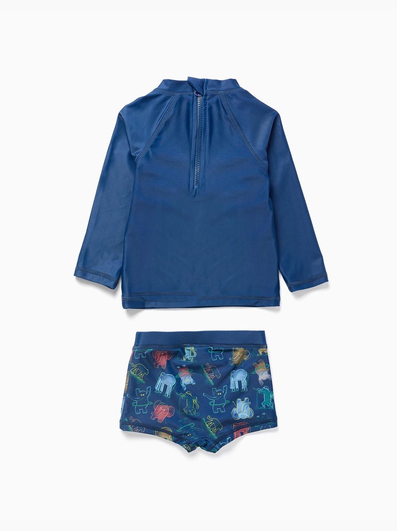 Ensemble de bain avec protection UV 40+ et motif Bleu foncé - Kiabi