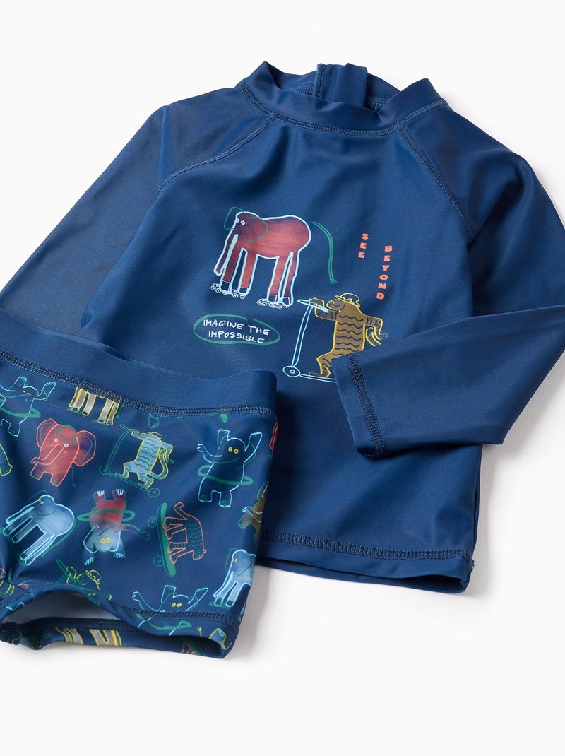 Ensemble de bain avec protection UV 40+ et motif Bleu foncé - Kiabi