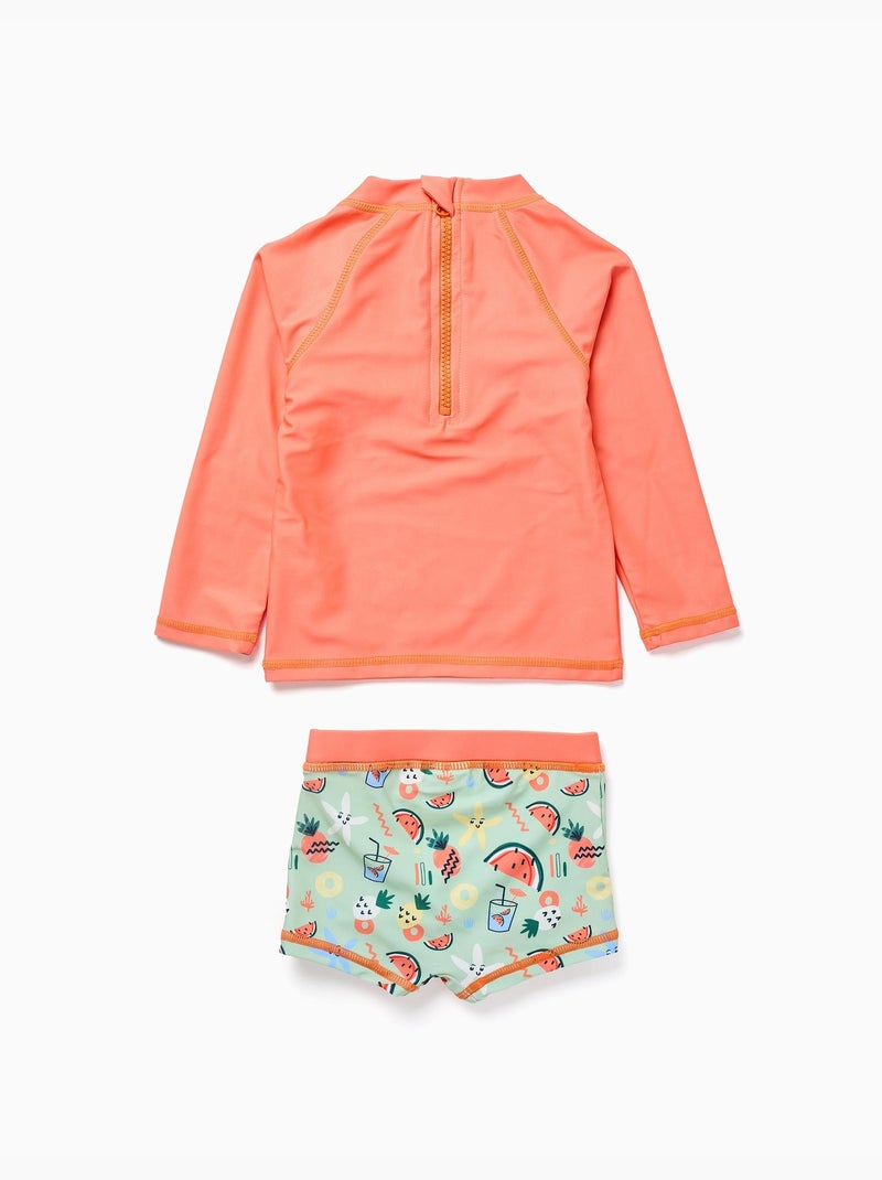 Ensemble de bain avec protection UV 40+ et motif Noir Orange - Kiabi