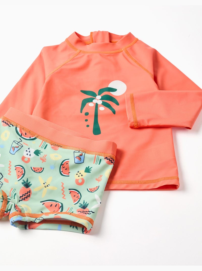 Ensemble de bain avec protection UV 40+ et motif Noir Orange - Kiabi