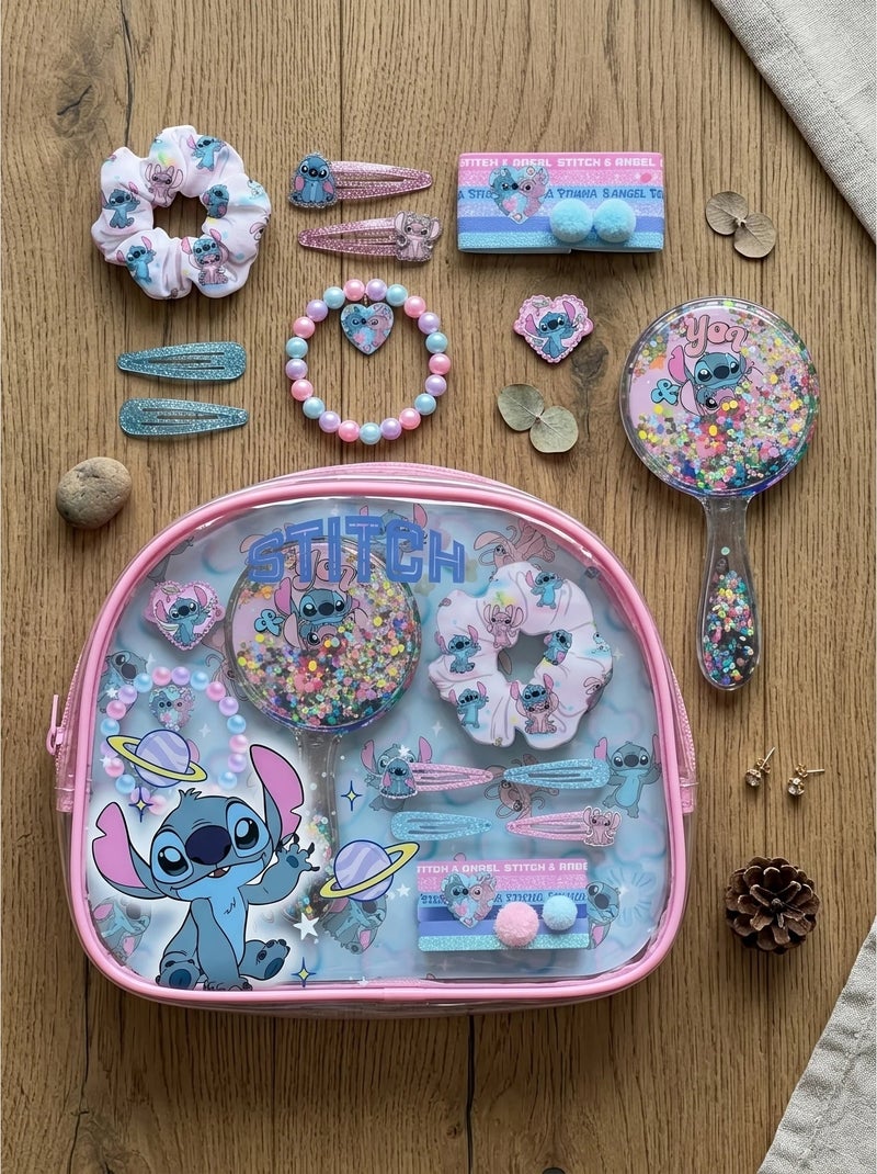 Ensemble de beauté trousse miroir et pinces stitch disney Bleu - Kiabi