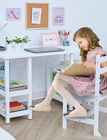 Ensemble de bureau et chaises en bois pour enfants avec étagères sur le côté
