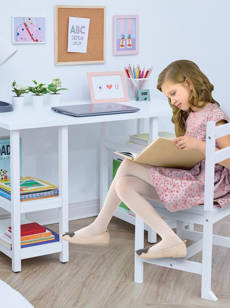 Ensemble de bureau et chaises en bois pour enfants avec étagères sur le côté Blanc - Kiabi