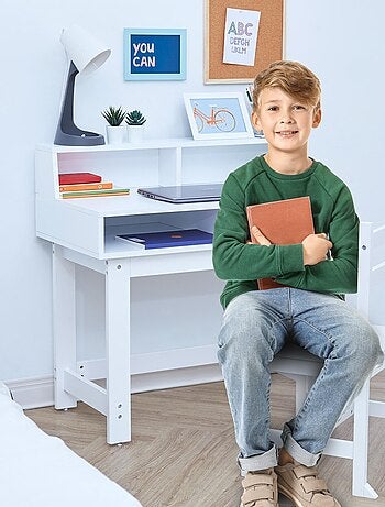 Ensemble de bureau et chaises en bois pour enfants avec étagères sur le côté