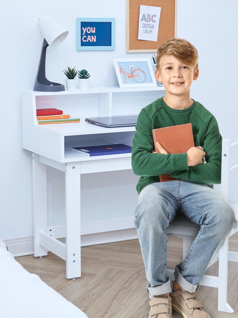 Ensemble de bureau et chaises en bois pour enfants avec étagères sur le côté Blanc - Kiabi