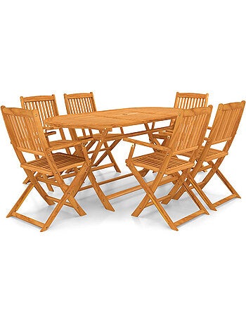 Ensemble de jardin pliable en acacia 7 pièces