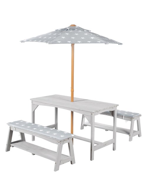 Ensemble de jardin pour enfants - Table 2 bancs 2 coussins et parasol 'Roba outdoor+' - Kiabi