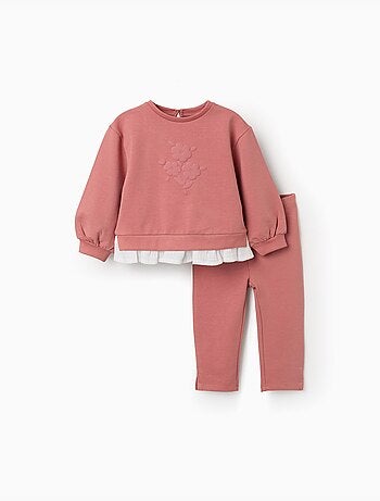Ensemble de jogging en coton avec imprimé fleur en relief