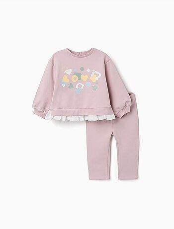 Ensemble de jogging en coton peigné avec imprimé de cœurs et pois