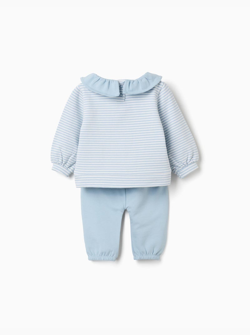 Ensemble de jogging en coton peigné avec volants Bleu clair - Kiabi