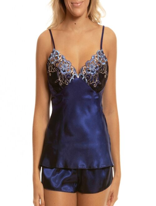 Ensemble de lingerie en satin short et caraco A Fleur de Peau Bleu Nuit - Kiabi