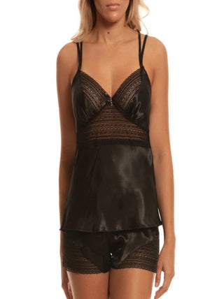 Ensemble de lingerie en satin short et caraco Dingue de Toi Noir