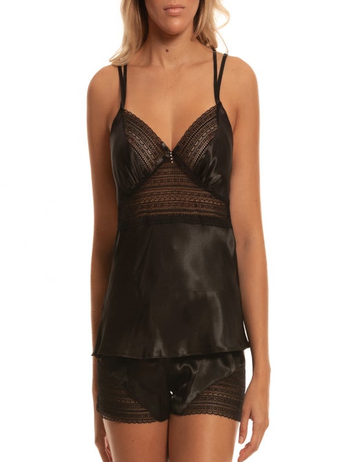 Ensemble de lingerie en satin short et caraco Dingue de Toi Noir - Kiabi