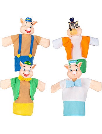 Ensemble de marionnettes les trois petits cochons 25 cm cucu show