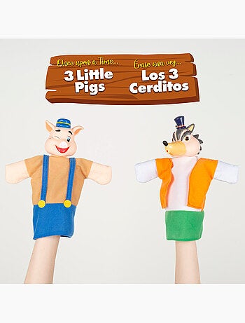 Ensemble de marionnettes les trois petits cochons 25 cm cucu show