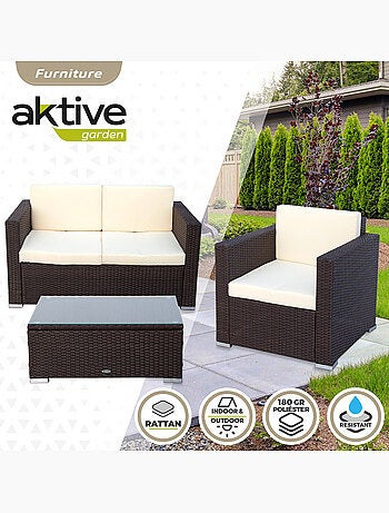 Ensemble de meubles de jardin avec fauteuils en rotin, canapé et table basse aktive