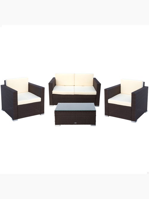 Ensemble de meubles de jardin avec fauteuils en rotin, canapé et table basse aktive - Kiabi Ensemble de meubles de jardin avec fauteuils en rotin, canapé et table basse aktive - Kiabi