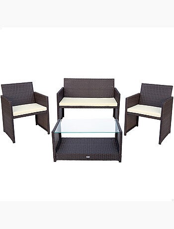 Ensemble de meubles de terrasse en rotin : 3 fauteuils et 1 table aktive