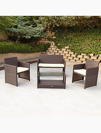 Ensemble de meubles de terrasse en rotin : 3 fauteuils et 1 table aktive