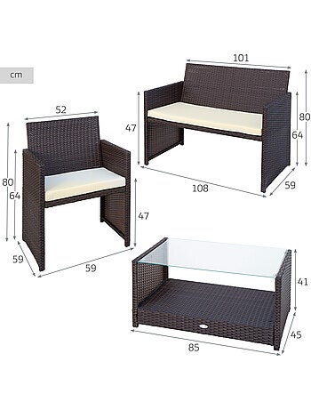 Ensemble de meubles de terrasse en rotin : 3 fauteuils et 1 table aktive