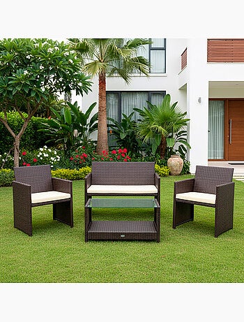 Ensemble de meubles de terrasse en rotin : 3 fauteuils et 1 table aktive