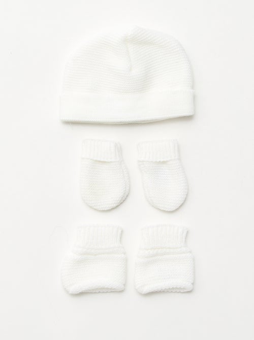 Ensemble de naissance bonnet + moufles + chaussons en tricot 'Manufacture de Layette' - Kiabi