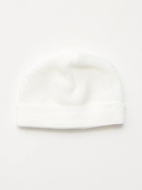 Ensemble de naissance bonnet + moufles + chaussons en tricot 'Manufacture de Layette' - Kiabi